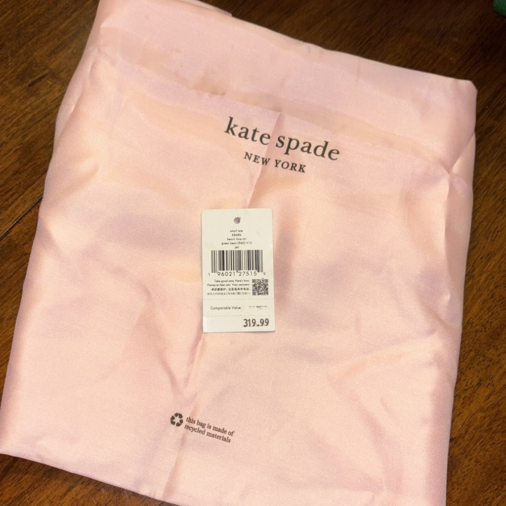 Kate Spade Canvas Jett Beach Time 2 Way Tote Green/White NWT - Picture 10 of 11